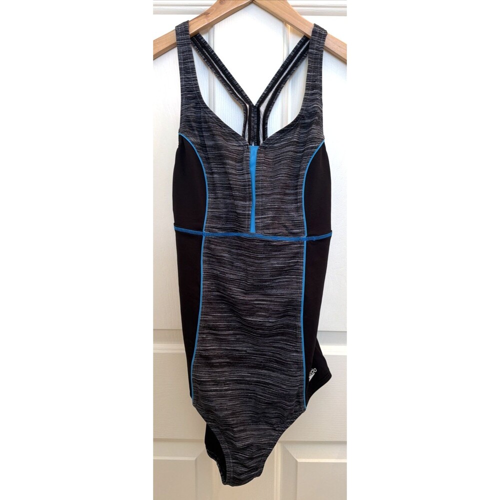 NWT Speedo One Piece Swimsuit Women 12 Black Grey Blue Endurance Lite Fitness
